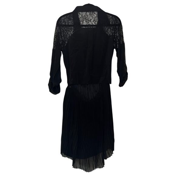 Sachin + Babi Silk Blend Pleated Collared Long Sleeve Lace Dress Black Size 8 - Picture 2 of 7